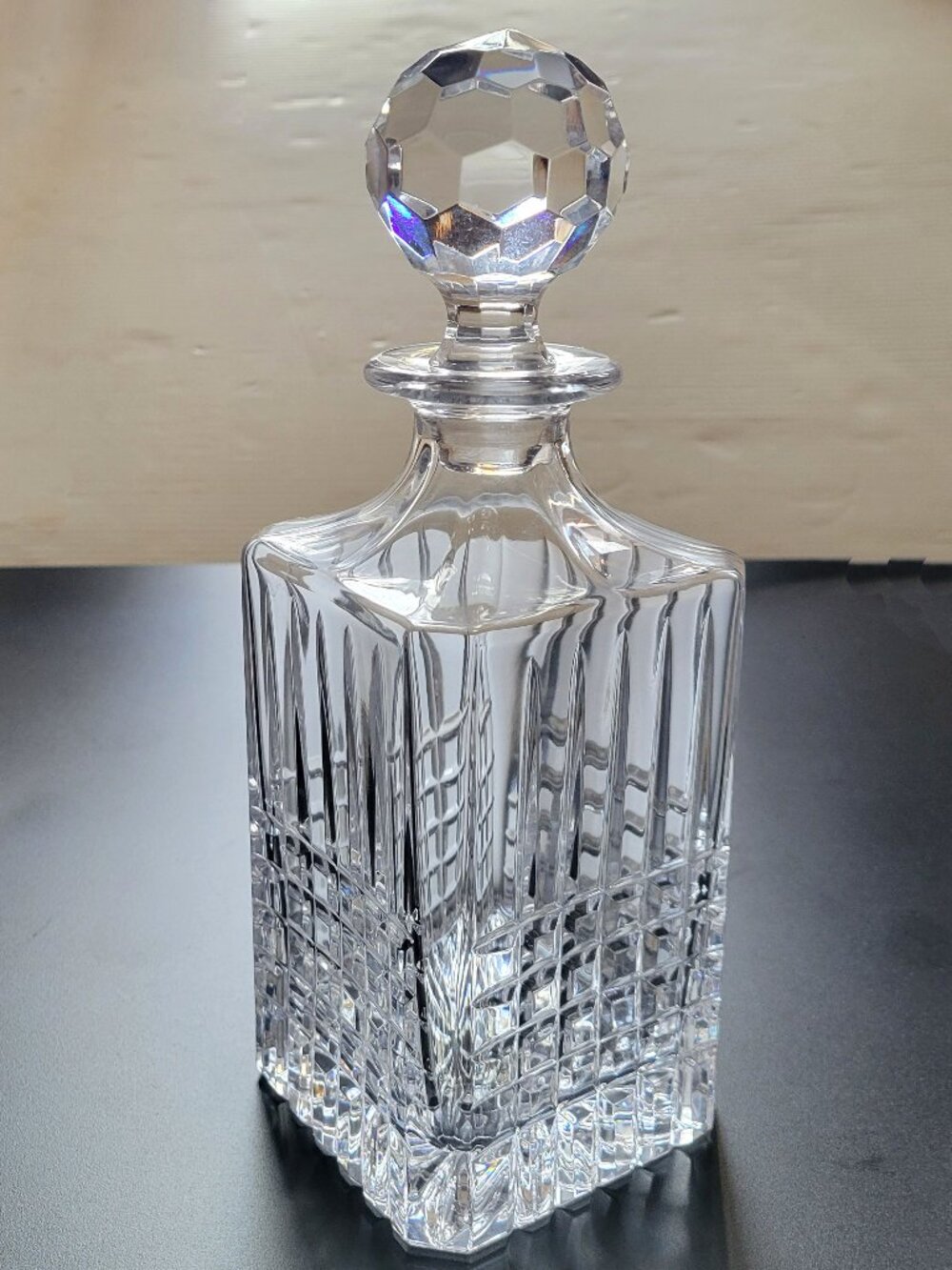 Tiffany & Co. Plaid Cut Crystal Square Whiskey Decanter w/ Faceted Stopper ~NEW